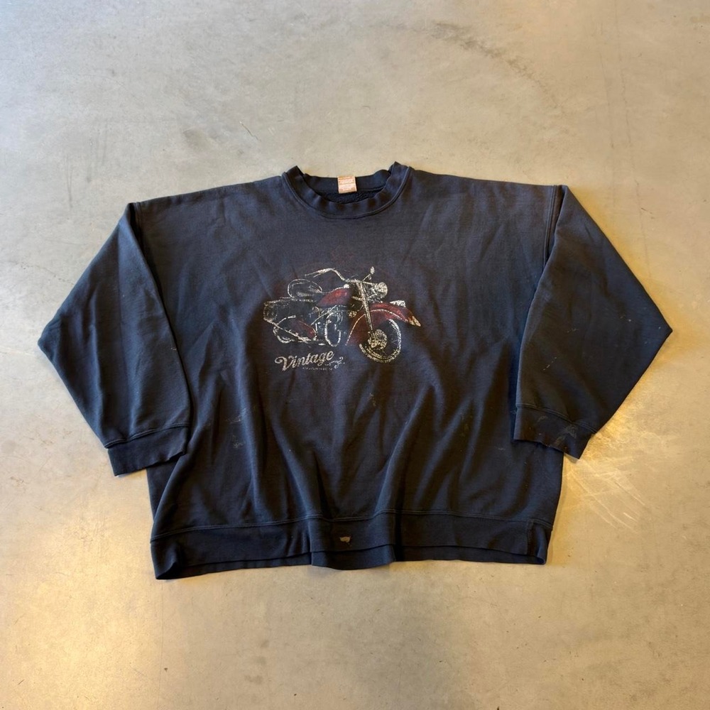 Vintage sunfaded black pullover motorcycle crewneck
